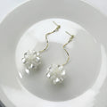 White Shell Look Flower Gold Wavy Long Stud Earrings view 2