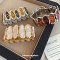 Oval Enamel Stretch Bracelets With Greek Key Motif view 4