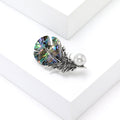 Iridescent Shell Leaf Pearl Drop Brooch in Iridescent Silver view 4