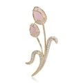 Pink Crystal Tulip Stem Brooch With Curved Sparkling Leaves view 2