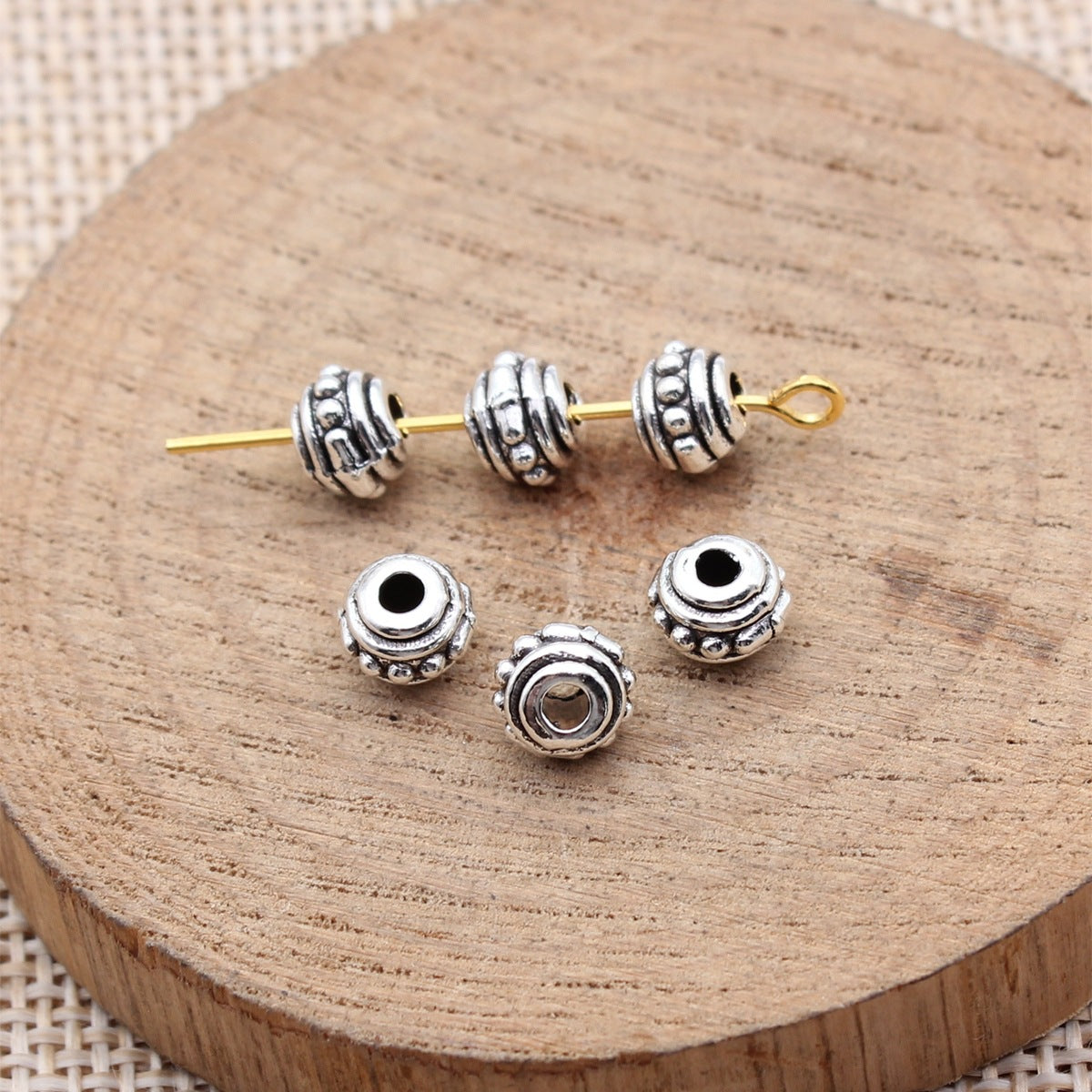 6.6x6.6x5.2mm 0.58g Antique Silver Zinc Alloy Round Small Hole Spacer Beads for DIY Bracelet Jewelry Making