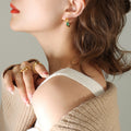 Gold C-Shape Hoop Earrings With Marquise Green Zircon view 4