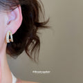 Gold Tone Double Row Crystal Huggie Hoop Earrings for Pierced Ears view 3