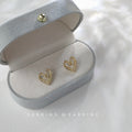 Gold Open Heart Stud Earrings Lace Scalloped Filigree Mini view 1