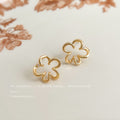 Gold Tone Open Flower Outline Stud Earrings with CZ view 4