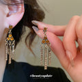 Gold Amber Multi Layer Bib Necklace Tassel Earring Set view 3
