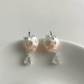 White Strawberry Stud Earrings with Pink Tops and Clear Crystal Drops view 1