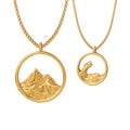 Gold Circle Mountain And Wave Pendant Necklace Pair Styles view 5