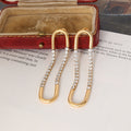 Elongated U Hoop Earrings With Double Row Clear Zircon view 4