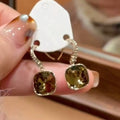 Brown Square Crystal Drop Earrings With Crystal Hoops view 1