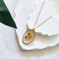 Gold Tone Pressed Flower Resin Pendant Necklaces in Eleven Shapes view 6