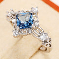 Silver Light Blue Princess Cut Filigree Cocktail Ring view 2