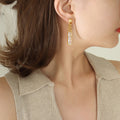 Hammered Ball Chain Bar Zirconia Drop Earrings Gold Steel view 4