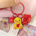 Yellow Heart Duck Keychain with Red Lips and Bell Charms view 3