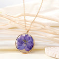 Gold Tone Round Clear Resin Pressed Flower Pendant Necklaces in Six Designs view 6