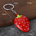 Glossy Red Apple Strawberry Fruit Charm Keychain With Silver Key Ring view 3