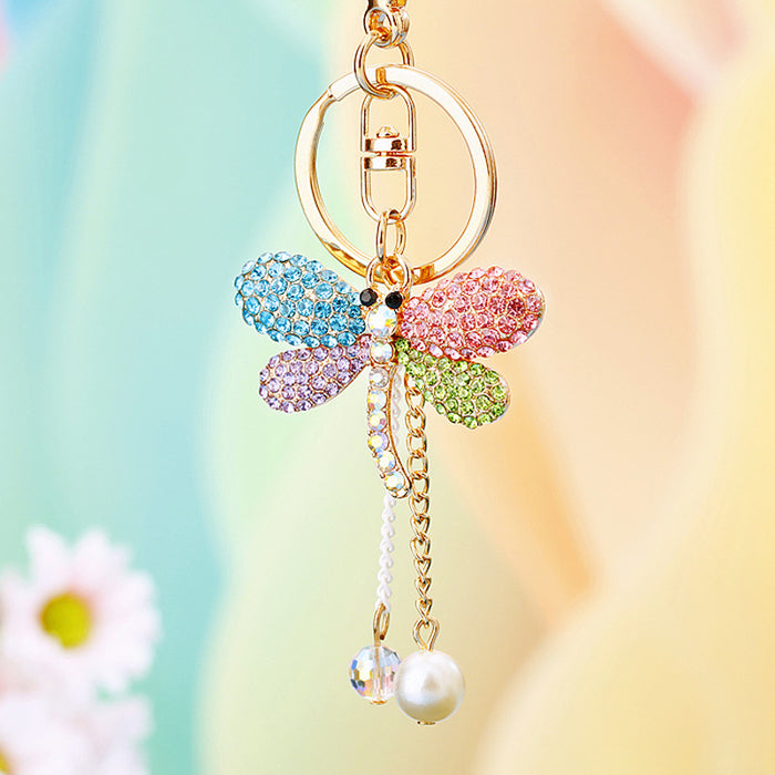 Jeweled Pearl Dragonfly Keychains in Multicolor White and Assorted Options