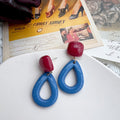Red Square and Blue Open Teardrop Earrings With Metal Details view 2