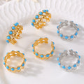 Open Turquoise Cabochon Ring Gold Or Steel Titanium view 4