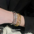 Multi-Layer Cross Wave Open Cuff Bracelet Gold Silver view 3
