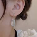Silver Tone Emerald Cut Crystal Hook Drop Earrings view 3
