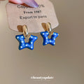 Blue Polka Dot Star Drop Stud Earrings Jewelry Design view 4