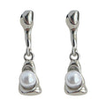 Silver Liquid Metal Drop Earrings White Pearl Cup Dangle view 5