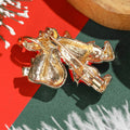 Red Enamel Santa Claus Brooch Gold Gift Bag Crystals view 3