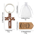 Dark Wood Jesus Cutout Cross Keychain Silver Ring Metal Charm view 2