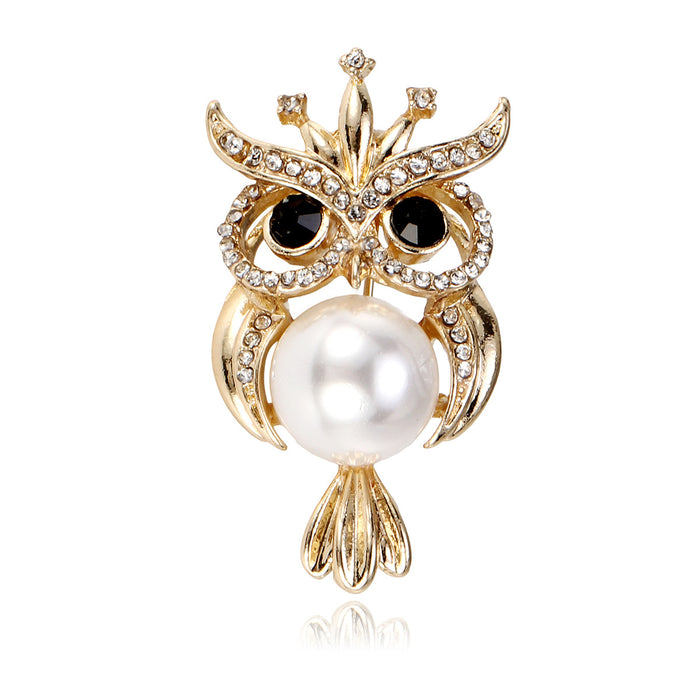 Owl Pearl Look Metal Brooch Pin for Jackets and Lapels