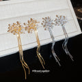 Firework Stud Earrings With Clear Stones And Long Chain Tassels view 2