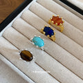 Oval Stone Open Alloy Rings Blue Brown Or Orange Gold Silver view 2