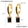 Gold Huggie Hoops Square Zircon Drop Earrings Black Green Blue Clear view 6