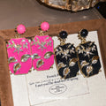 Rectangular Enamel Floral Statement Drop Earrings Two Colors view 2