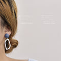 Dusty Blue Ball Stud White Open Geometric Drop Earrings view 3