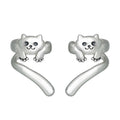 Silver Tone Climbing Cat Ear Cuff Wrap Earrings Pair view 2