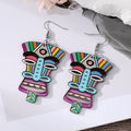 Silver Tone Colorful Printed Acrylic Face Mask Hook Earrings in Five Designs view 2
