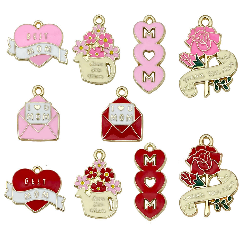 Zinc Alloy Enamel Pink Flower Charm Pendant for DIY Bracelet Necklace Keychain