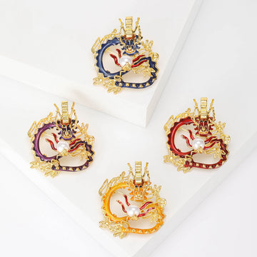 Colorful Coiled Dragon Enamel Brooch In Four Colorways
