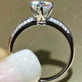 Silver Tone Solitaire Ring with Clear Stone Band Polished Metal Jewelry view 4