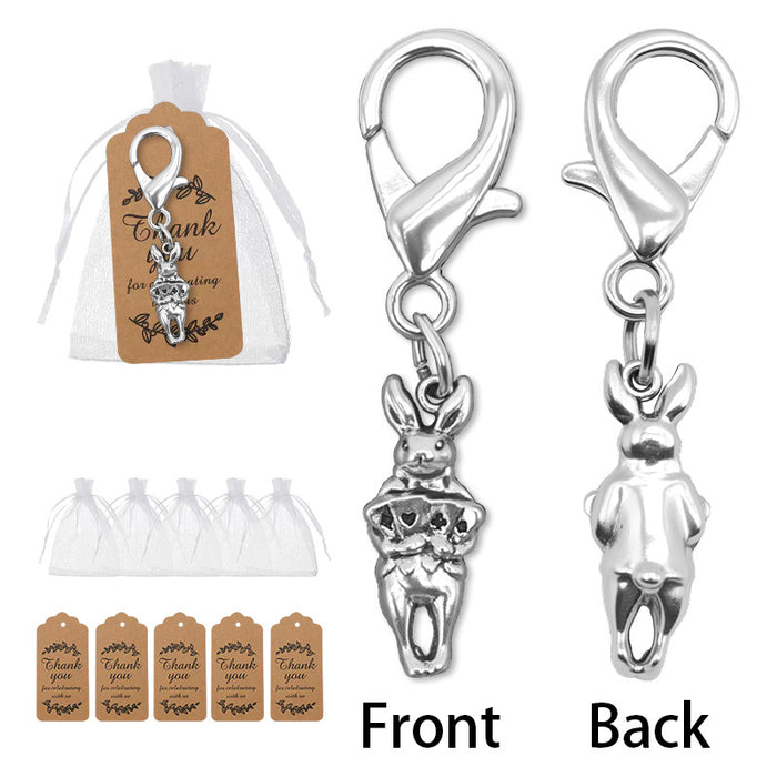 Silver Tone Crowned Rabbit Lobster Clasp Charm and Attached Hardware