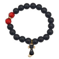 Black Round Bead Red Faceted Cat Charm Stretch Bracelet view 5