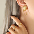 Geometric Square Stud Earrings With Multi Chain Drops view 4