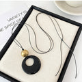 Black Ring Gray Wood Disc Cord Pendant Necklace Piece view 3
