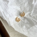 Gold Tone Clear Stone Crescent Cream Heart Stud Earrings view 3