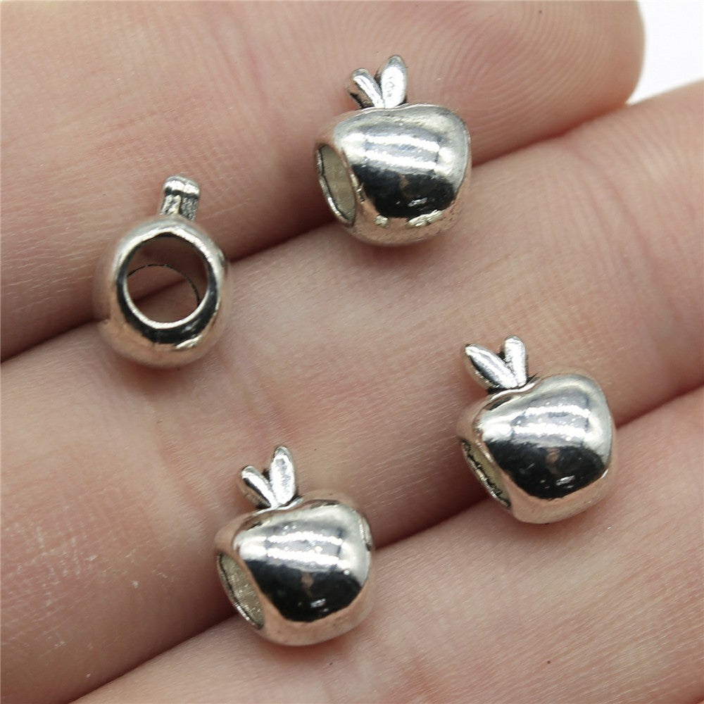 10x8x7mm 1.2g Antique Silver Zinc Alloy Apple Large Hole Beads for Bracelet DIY Jewelry Making