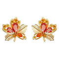 Gold Maple Leaf Stud Earrings Orange Red Amber Crystal Accents view 5