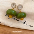 Green Resin Bead Drop Earrings With Yellow Accents view 4