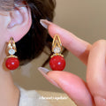 Red Stone and Crystal Square Drop Earrings in Two Styles view 4