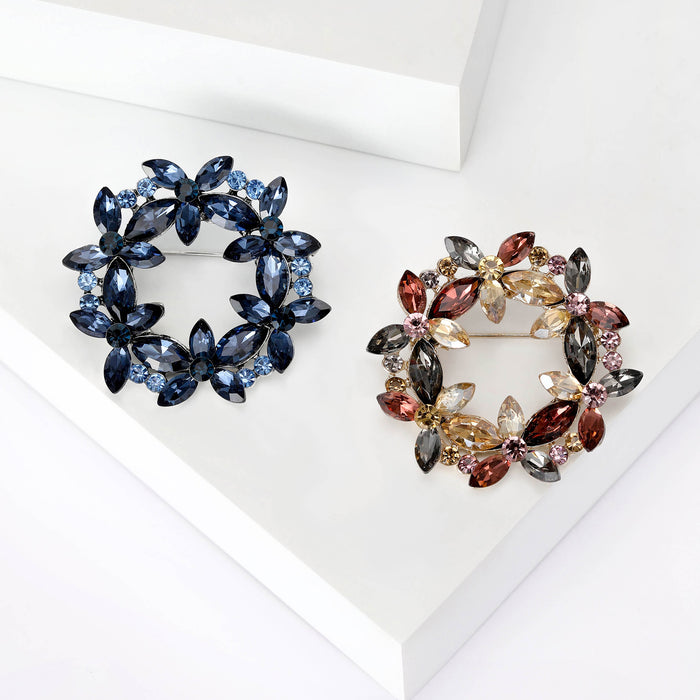Marquise Crystal Floral Wreath Brooch in Navy or Multicolor
